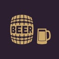 Keg and glass of beer icon. Cask and barrel, alcohol, beer symbol. UI. Web. Logo. Sign. Flat design. App. Stock Royalty Free Stock Photo