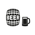 Keg and glass of beer icon. Cask and barrel, alcohol symbol. UI. Web. Logo. Sign. Flat design. App. Stock Royalty Free Stock Photo