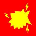 Boom speech bubble on red background. yellow speech bubble with thunderbolt. blank space for text, hand drawn vector. comic book s Royalty Free Stock Photo