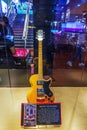 Keith Richards\' six-string lead guitar from The Rolling Stones on display at Hard Rock Cafe in Manhattan Royalty Free Stock Photo