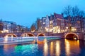 Keizersgracht bridge view of Amsterdam canal and historical houses during twilight time, Netherland