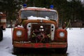 Kekava, Latvia - February 13, 2022: Close-up of an old, rusty, and non-working fire truck Royalty Free Stock Photo