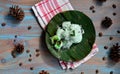 kelepon or klepon made from glutinous rice flour and filled with brownn sugar covered with grated coconut. indonesian food.