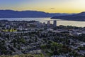 Kelowna British Columbia and Okanagan Lake from Knox Mountain at sunset Royalty Free Stock Photo