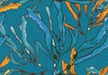 Kelp seaweed blue and yellow watercolor Royalty Free Stock Photo