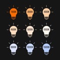 Kelvin colour temperatures of different light bulbs. Stock vector illustration isolated on white background