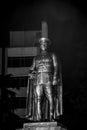 Kemal Ataturk statue illuminated at night in the Meydan park at Trabzon city