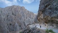 Woman walking in Dark Canyon in Town of Kemaliye or Egin in Erzincan,Turkey