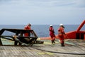 marine crew working on deck during anchor handling operation