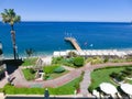 Kemer, Antalya, Turkey - May 11, 2021: Panorama of beach of Golden Lotus 4 star hotel Royalty Free Stock Photo