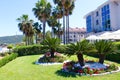 Kemer, Antalya, Turkey - May 11, 2021: Panorama of beach of Golden Lotus 4 star hotel Royalty Free Stock Photo