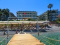 Kemer, Antalya, Turkey - May 11, 2021: Panorama of beach of Golden Lotus 4 star hotel Royalty Free Stock Photo