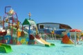 Kemer, Turkey - August 22, 2020: Childrens playground, water slides at Dolusu aquapark Royalty Free Stock Photo