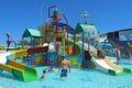 Kemer, Turkey - August 22, 2020: Childrens playground, water slides at Dolusu aquapark Royalty Free Stock Photo