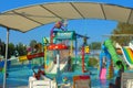 Kemer, Turkey - August 22, 2020: Childrens water playground, slides for kids at Dolusu aquapark. Royalty Free Stock Photo