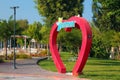 Kemer, Turkey - August 14, 2022: I love Kemer tourist sign in central Kemer, a seaside resort and district of Antalya Province on Royalty Free Stock Photo