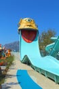 Kemer, Turkey - August 22, 2020: Water slides at Dolusu aquapark Royalty Free Stock Photo