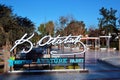 Kemer, Turkey - February 4, 2022: Entrance to Ataturk public park in central Kemer, a popular resort town in Antalya region