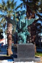 Kemer, Turkey - February 4, 2022: Equestrian statue of Bellerophon, the Corinthian hero of Greek mythology, on winged horse