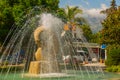 KEMER, TURKEY: Fountain with dolphins in a park in Kemer, Antalya province, Turkey.