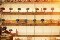 Kemer, Turkey - May 25, 2021: Large assortment of condiments in a Turkish souvenir shop. Selection of seasonings in the