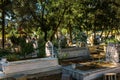 Muslim cemetery with marble tombstones in Kemer, Turkey