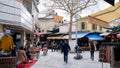 Historical Kemeralti Market in Izmir, Turkey.People drink traditional Turkish coffee and relax in the cafes in the historic bazaar