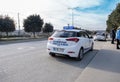 Kemerburgaz, Istanbul, Turkey - 02.18.2021: driving test vehicles waiting for learner drivers in test day in winter time