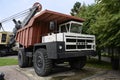 KEMEROVO, RUSSIA - AUGUST 20, 2022: A dump truck manufactured in Belarus, with a load capacity of 30 tons, was used in the 1980s