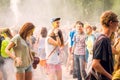 Kemerovo, Russia, June 24, 2018: young girl closes with colored powder at festival of colors