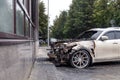 Kemerovo 2019-09-16 White abandoned, stolen city car Infiniti FX50S burned out, suddenly started engulfing all the car Royalty Free Stock Photo