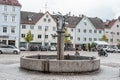 Kempten, Germany - Aug 3, 2020: Fontain at the center of old town