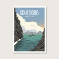 Kenai Fjords National Park poster illustration, orcas and sea scenery poster