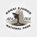 kenai fjrods vintage logo vector with killer whale symbol illustration design Royalty Free Stock Photo