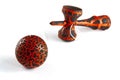 Kendama japanese wooden toy on isolated on white. Wood toy in black and orange color, dragon color Royalty Free Stock Photo