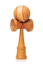 Kendama Japanese wooden toy with red threads isolated on white background