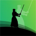 Kendo fighter in traditional clothes silhouette