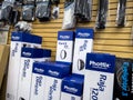 Kenmore, WA USA - circa December 2022: Close up view of Phottix lighting products for sale inside Kenmore Camera shop