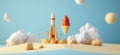 Kennedy Space Center. 3D rendering of Kennedy Space Center simple low poly origami style, web banner with copy space