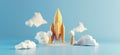 Kennedy Space Center. 3D rendering of Kennedy Space Center simple low poly origami style, web banner with copy space