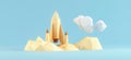 Kennedy Space Center. 3D rendering of Kennedy Space Center simple low poly origami style, web banner with copy space
