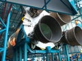 KENNEDY SPACE CENTER, FLORIDA, USA - The engines of the second stage of the Saturn 5 rocket which is exhibited Royalty Free Stock Photo