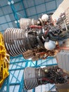 KENNEDY SPACE CENTER, FLORIDA, USA - The engines of the second stage of the Saturn 5 rocket which is exhibited Royalty Free Stock Photo
