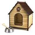 Kennel. Doghouse and bone in bowl