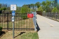 Park closed sign at Cobb County park during mandatory stay at home shelter in place order passed for Covid-19 Corona Virus Royalty Free Stock Photo