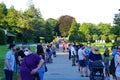 Kenneth Square, Pennsylvania, U.S.A - July 14, 2020 - A large crowds wearing mask waiting in long line to see Titan Arum, the