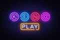 Keno Logo Vector. Keno Lottery neon sign, design template, modern trend design, night neon signboard, night bright