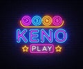 Keno Lottery neon sign vector. Lotto Design template neon sign, Casino, celebration light banner, neon signboard