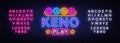 Keno Lottery neon sign vector. Lotto Design template neon sign, Casino, celebration light banner, neon signboard