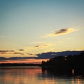 Kenozero lake at sunset. Aged photo. Russian north